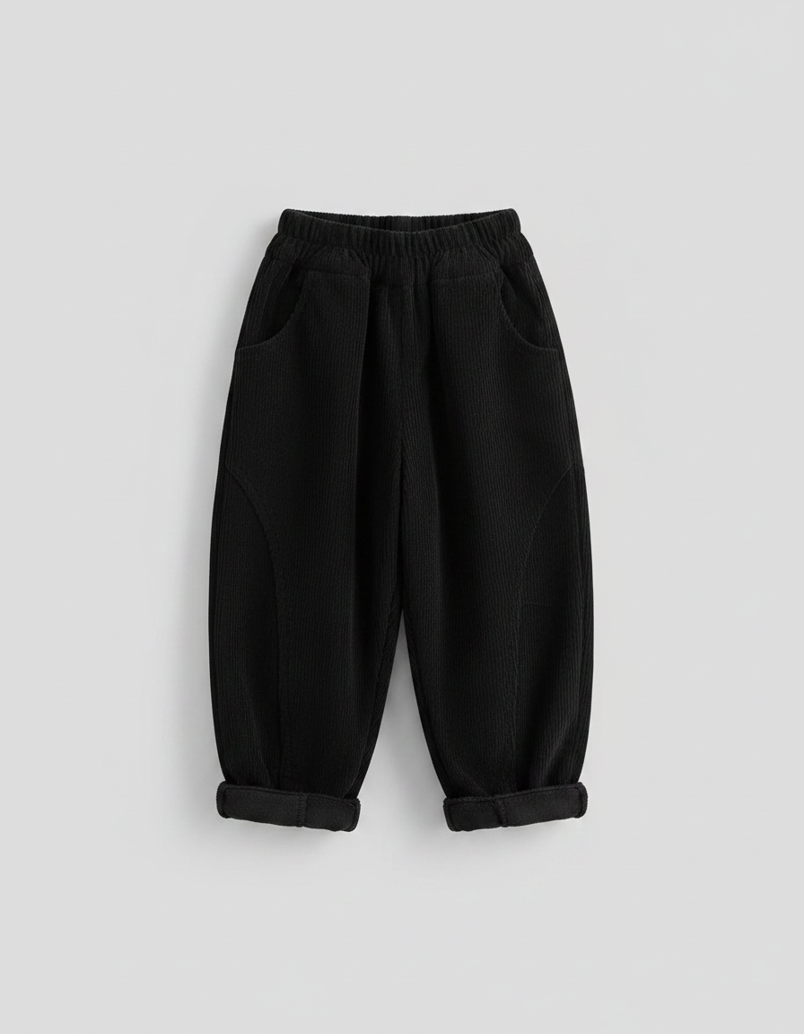 Pantalon Velours Noir Côtelé Ample Décontracté Enfant - vue 2