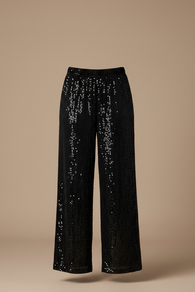 Pantalon Velours Noir Pailleté Ample Élastique Femme - vue 3