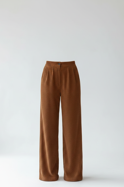 Pantalon Velours Côtelé Marron Ample Taille Haute - Cordé - vue 3