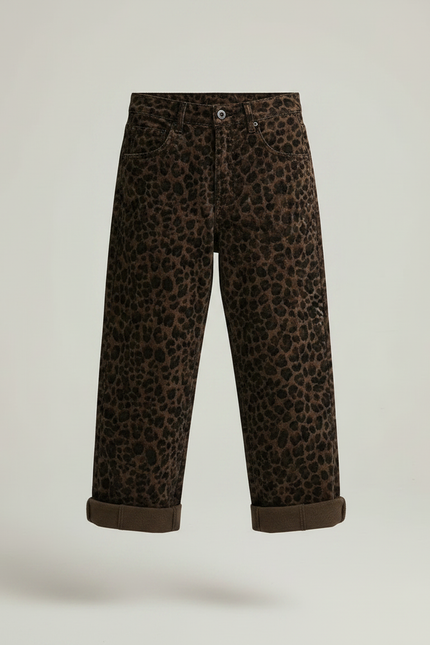 Pantalon Velours Léopard Marron Ample Enfant Hiver - vue 3