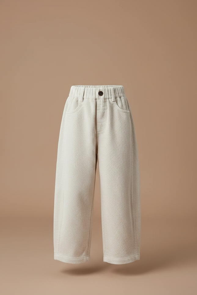 Pantalon Velours Côtelé Écru Ample Enfant Décontracté - Beige Cordé - vue 3