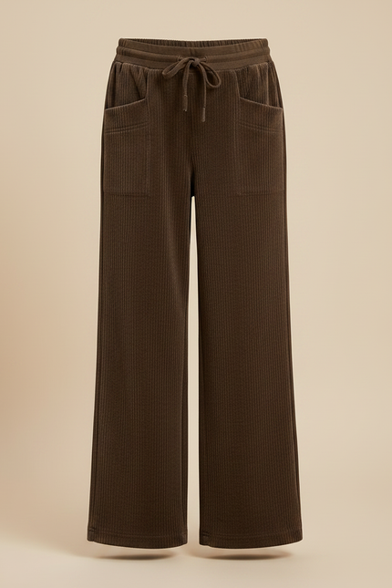 Pantalon Velours Marron Côtelé Large Décontracté Fille - Cordé - vue 3