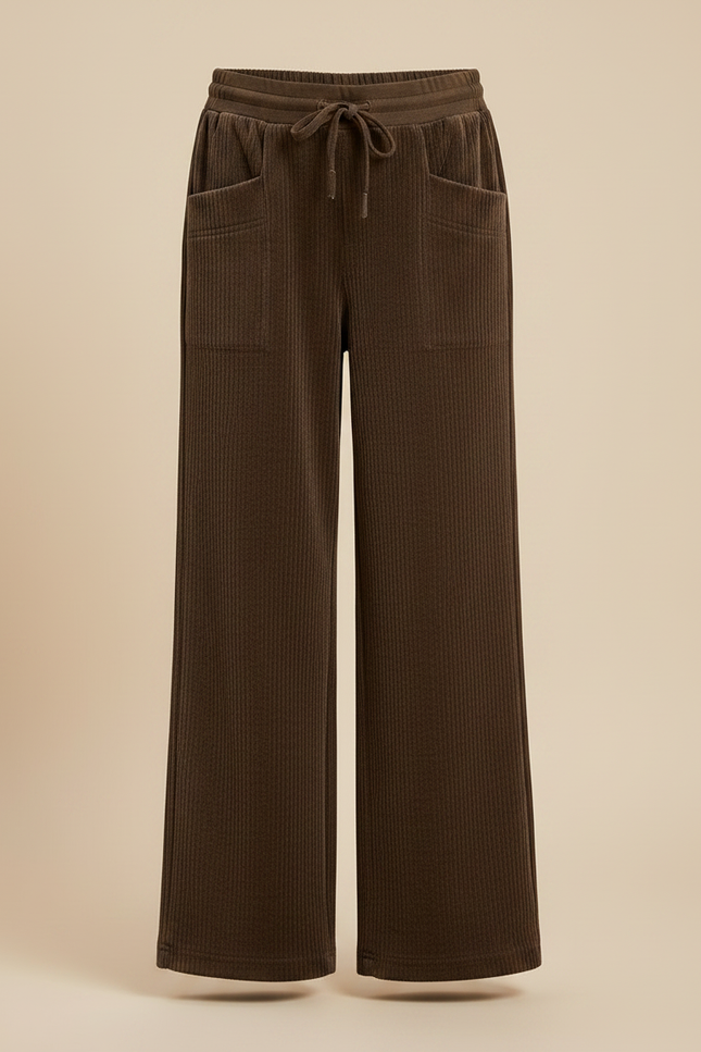 Pantalon Velours Marron Côtelé Large Décontracté Fille - Cordé - vue 3