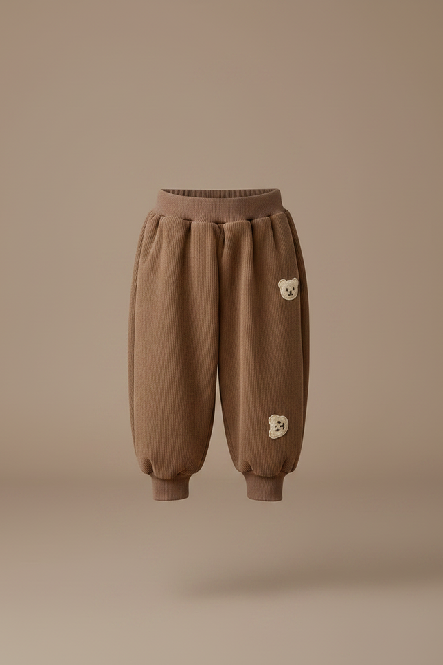 Pantalon Velours Marron Ample Brodé Ours Enfant - Cordé - vue 3