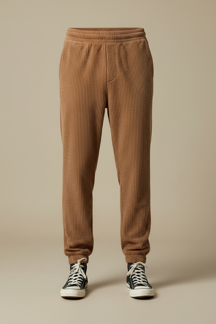 Pantalon Velours Côtelé Marron Décontracté Homme Jogging - Cordé - vue 3
