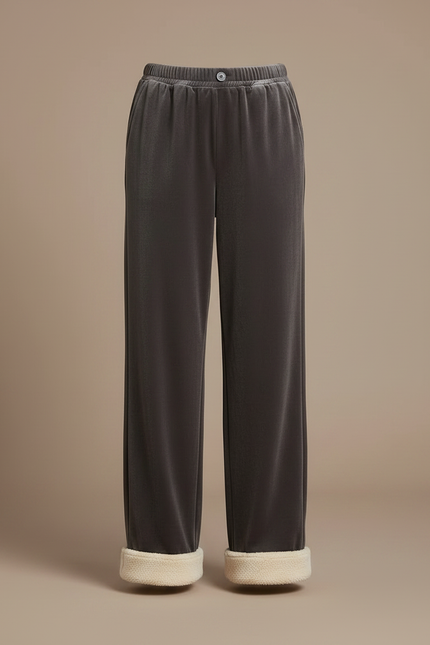 Pantalon Velours Gris Molletonné Large Femme - vue 3