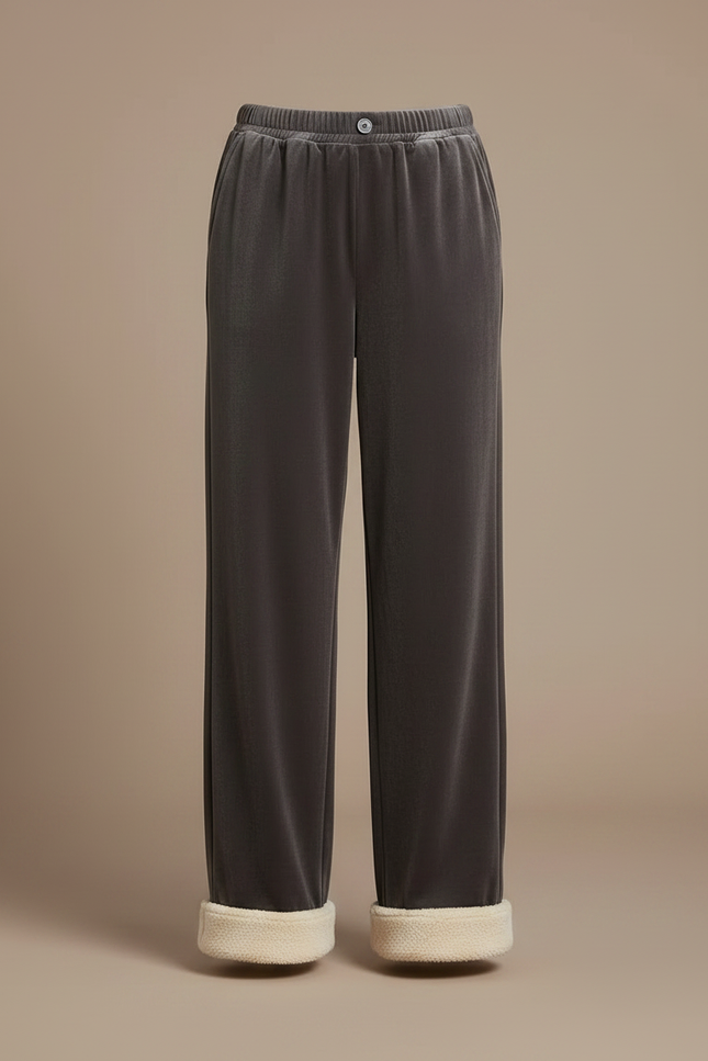 Pantalon Velours Gris Molletonné Large Femme - vue 3