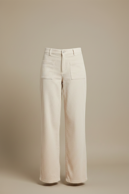 Pantalon Velours Côtelé Beige Ample Décontracté Chic - Cordé - vue 3