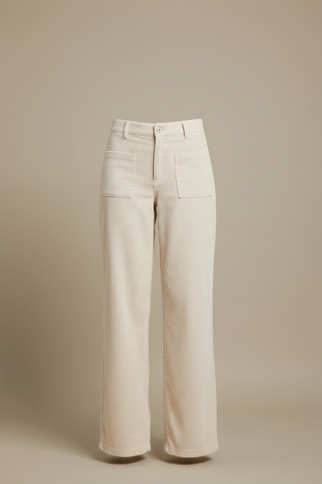 Pantalon Velours Côtelé Beige Ample Décontracté Chic - Cordé - vue 3