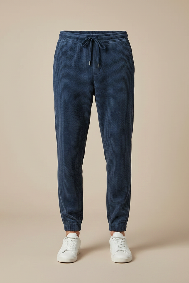 Pantalon Velours Côtelé Bleu Fuselé Décontracté Homme - Marine Cordé - vue 3