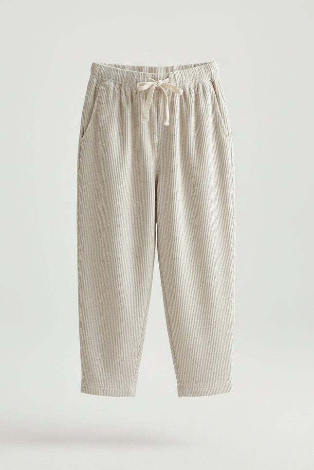 Pantalon Velours Côtelé Écru Ample Décontracté Enfant - Beige Cordé - vue 3