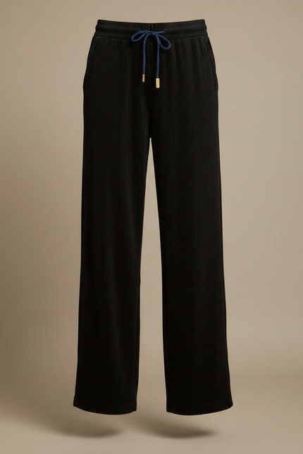 Pantalon Velours Côtelé Noir Ample Cordon Femme - Cordé - vue 3