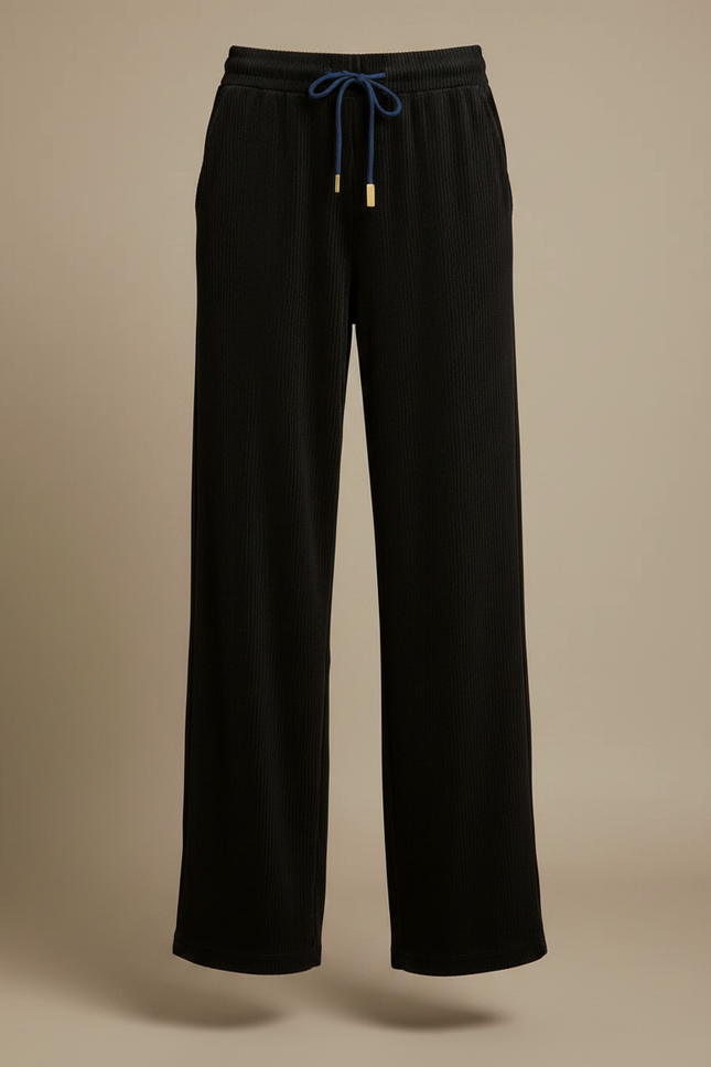 Pantalon Velours Côtelé Noir Ample Cordon Femme - Cordé - vue 3