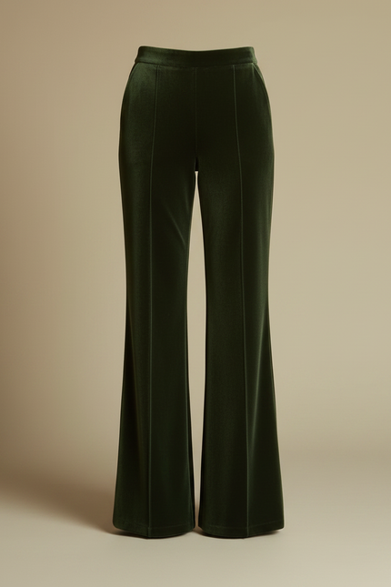 Pantalon Velours Vert Évasé Élégant Taille Haute Femme - vue 3