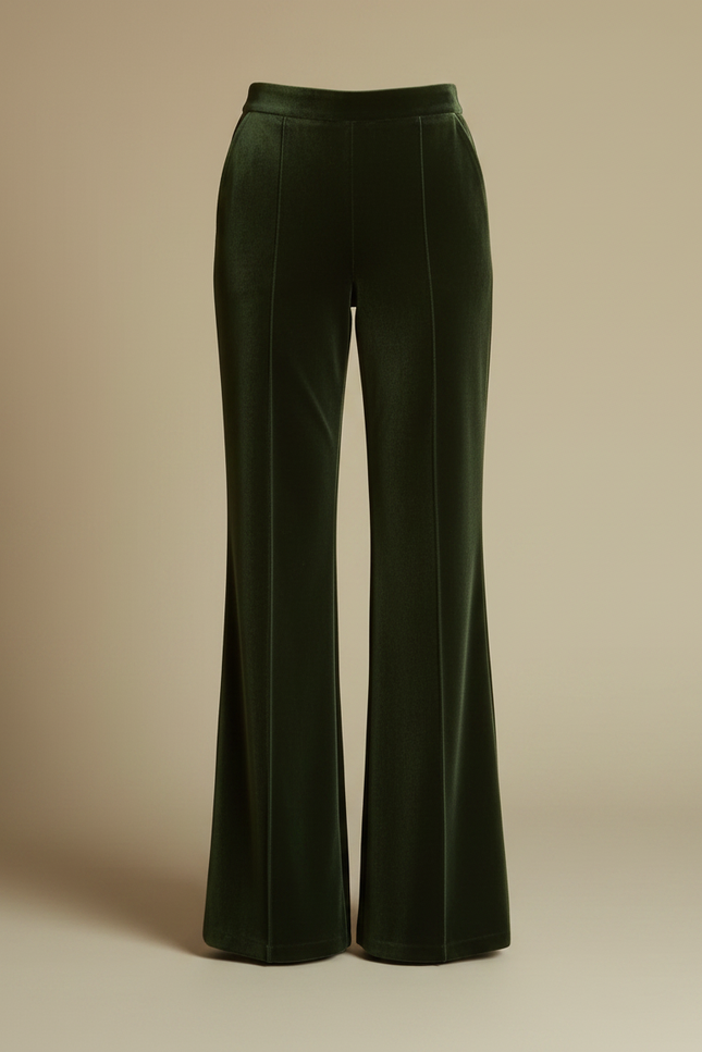 Pantalon Velours Vert Évasé Élégant Taille Haute Femme - vue 3