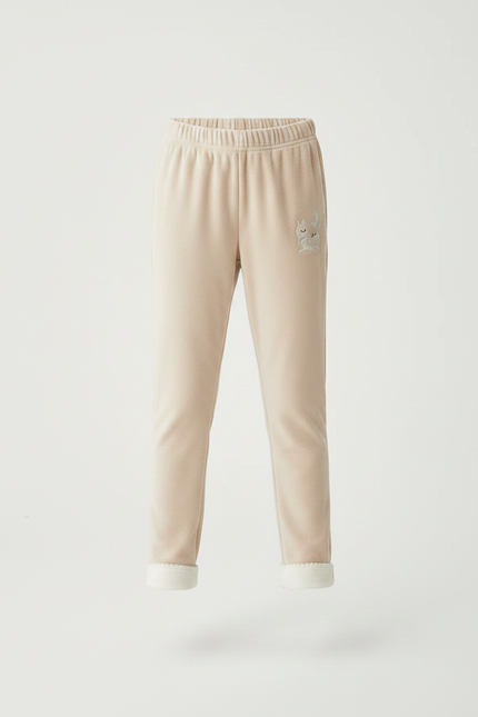 Pantalon Velours Beige Enfant Doux Brodé Confortable - vue 3