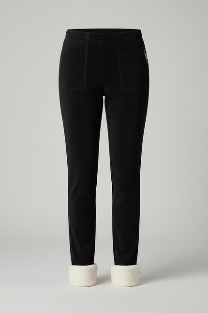 Pantalon Velours Noir Côtelé Slim Doublé Chaud Femme - Cordé - vue 3