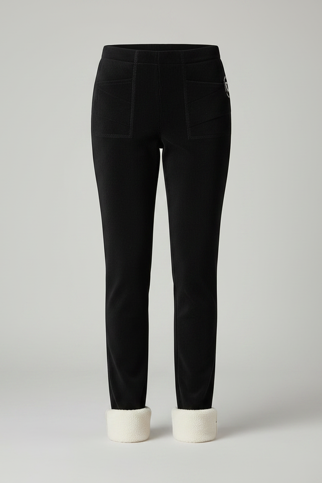 Pantalon Velours Noir Côtelé Slim Doublé Chaud Femme - Cordé - vue 3