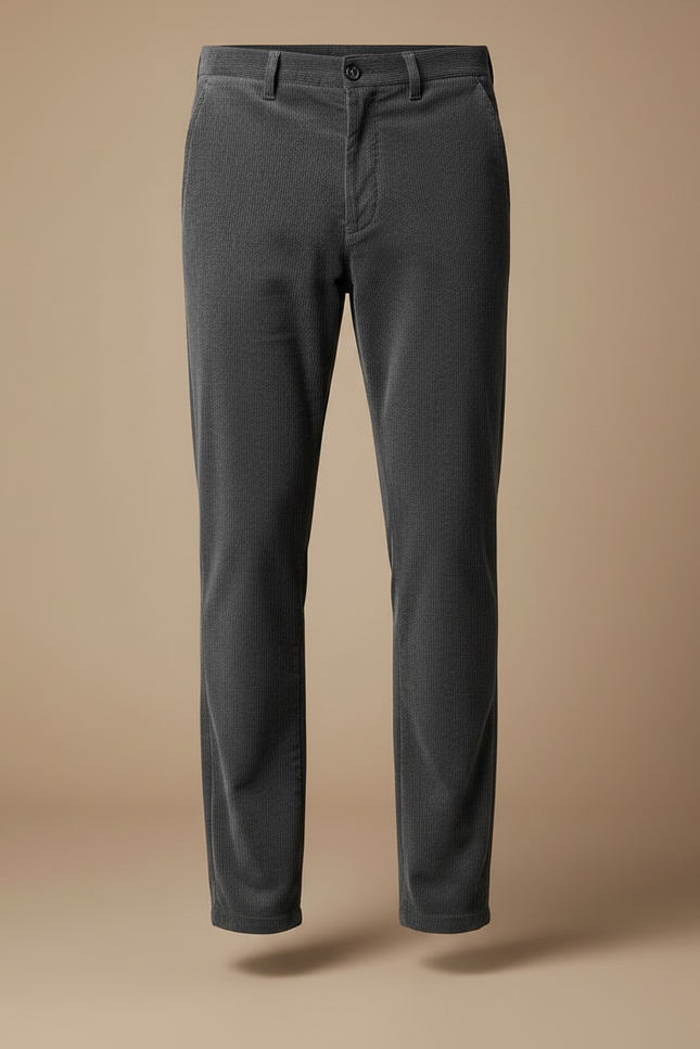 Pantalon Velours Côtelé Gris Homme Droit Décontracté - Cordé - vue 3