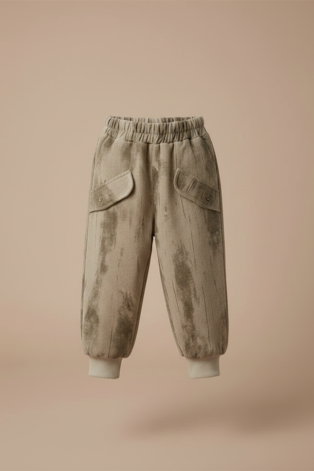 Pantalon Velours Côtelé Ample Marron Décontracté Enfant - Kaki Cordé - vue 3