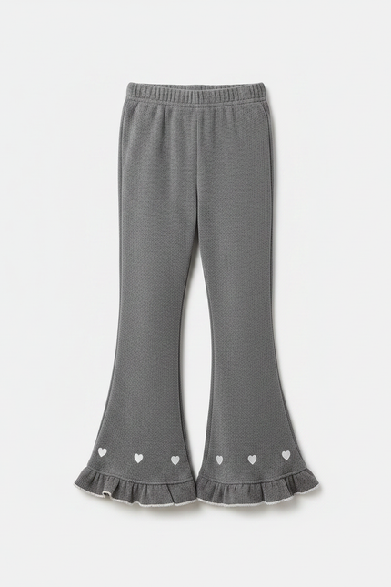 Pantalon Velours Gris Évasé Cœur Volants - vue 3