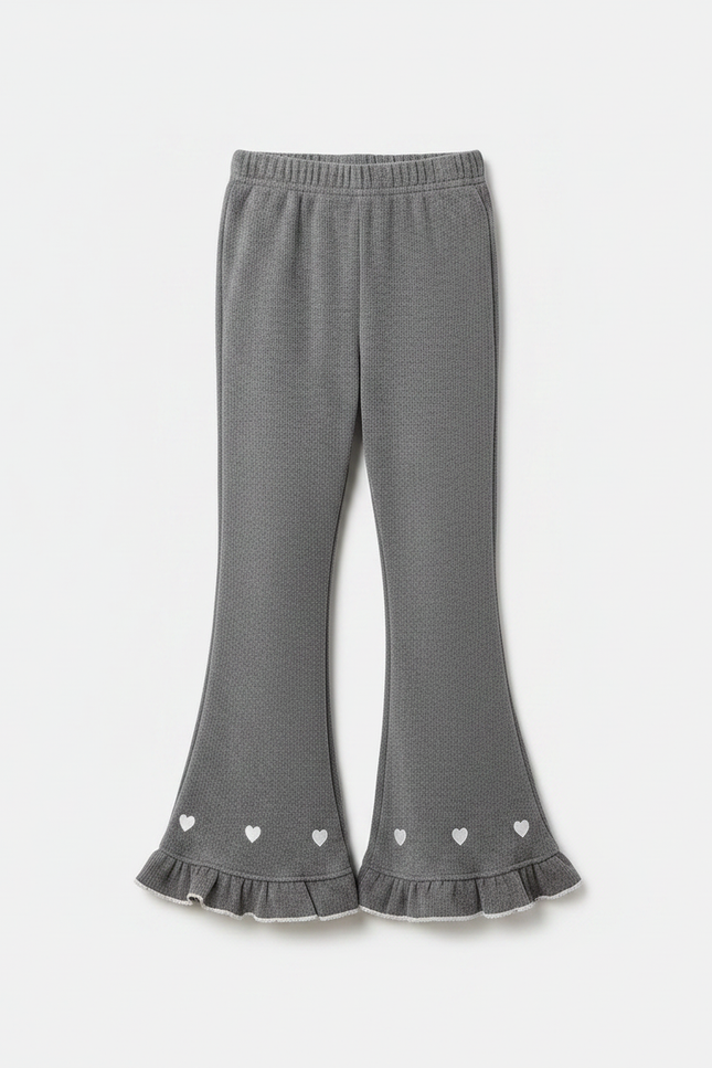 Pantalon Velours Gris Évasé Cœur Volants - vue 3