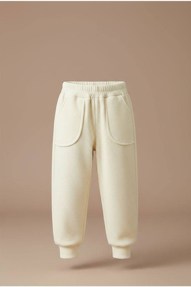 Pantalon Velours Écru Ample Côtelé Enfant Confortable - Beige Cordé - vue 3