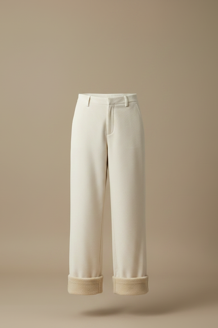 Pantalon Velours Écru Côtelé Large Doublé Moelleux Femme - Beige Cordé - vue 3
