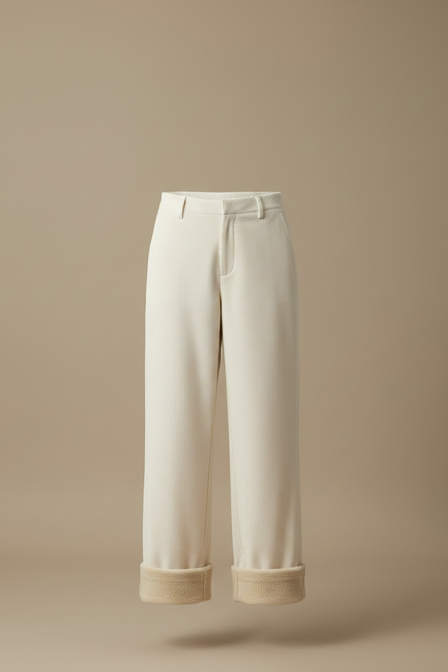 Pantalon Velours Écru Côtelé Large Doublé Moelleux Femme - Beige Cordé - vue 3