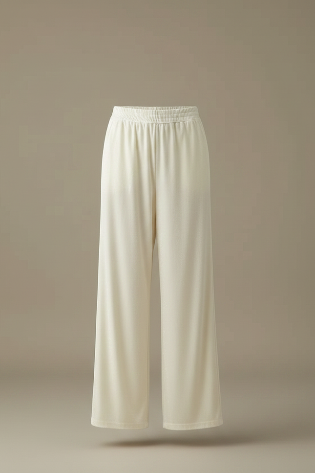Pantalon Velours Blanc Cassé Ample Fluide Élégant Femme - vue 3