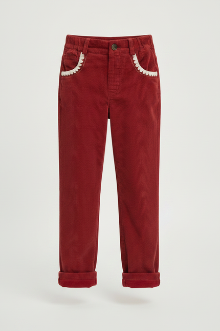 Pantalon Velours Rouge Côtelé Décontracté Fille Hiver - Cordé - vue 3