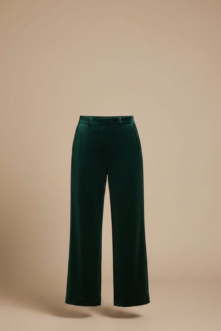 Pantalon Velours Vert Émeraude Droit Élégant Femme - vue 3