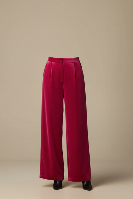 Pantalon Velours Fuschia Ample Fluide Élégant Femme - Rose - vue 3