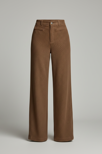 Pantalon Velours Marron Côtelé Large Taille Haute Décontracté - Cordé - vue 3