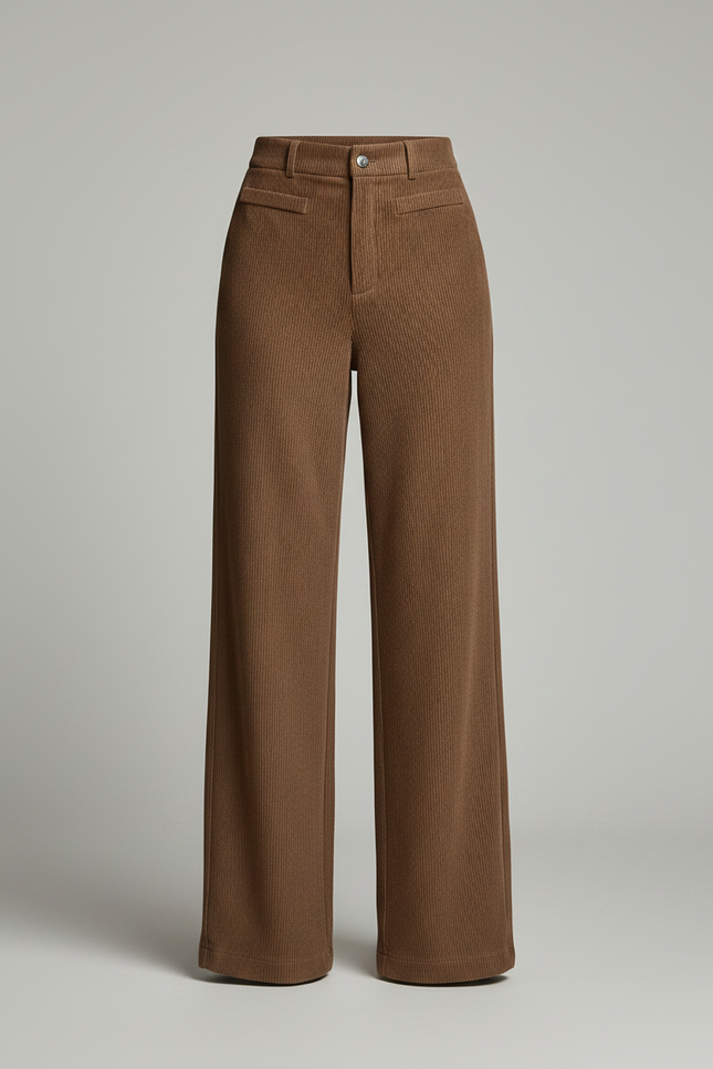 Pantalon Velours Marron Côtelé Large Taille Haute Décontracté - Cordé - vue 3