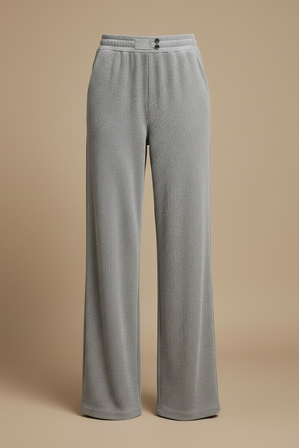 Pantalon Velours Gris Côtelé Ample Femme Doux - Cordé - vue 3