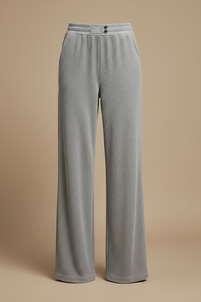 Pantalon Velours Gris Côtelé Ample Femme Doux - Cordé - vue 3