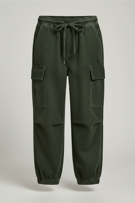 Pantalon Velours Côtelé Vert Cargo Enfant - Cordé - vue 3