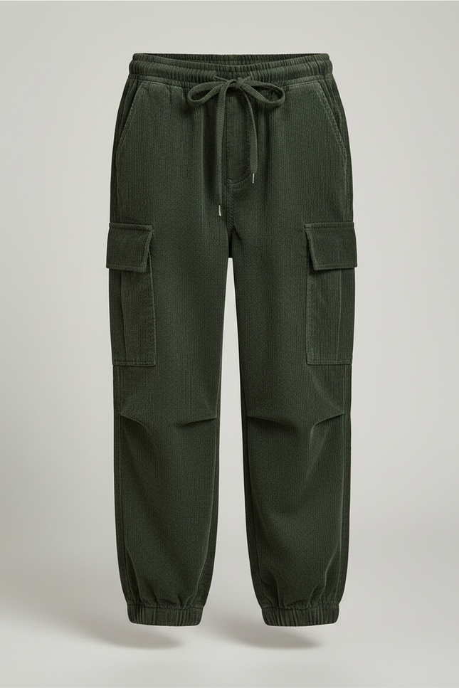Pantalon Velours Côtelé Vert Cargo Enfant - Cordé - vue 3