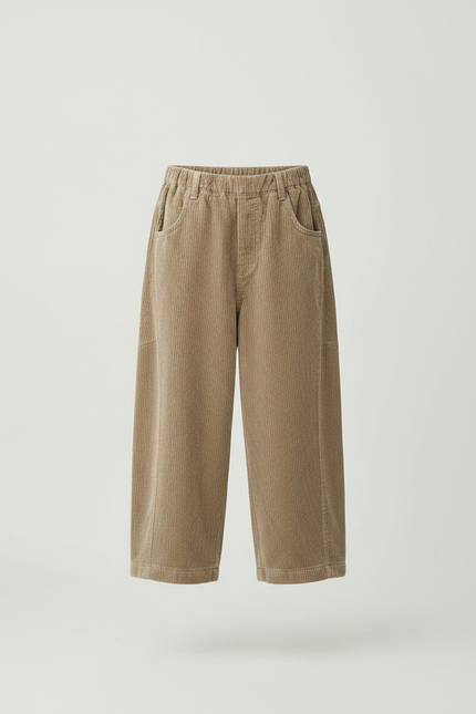 Pantalon Velours Côtelé Ample Beige Enfant Décontracté - vue 3