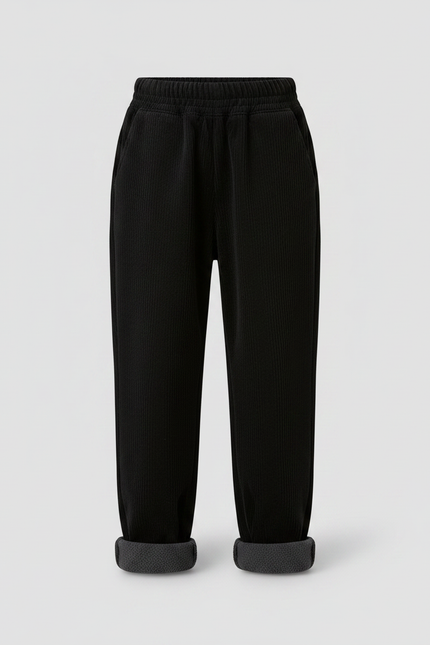 Pantalon Velours Noir Côtelé Ample Doublé Élastique - Cordé - vue 3