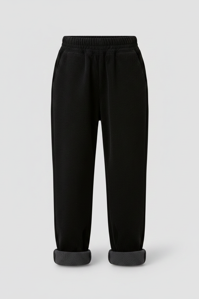 Pantalon Velours Noir Côtelé Ample Doublé Élastique - Cordé - vue 3