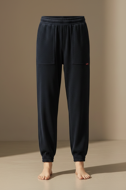 Pantalon Velours Côtelé Bleu Marine Décontracté Ample Épais - Cordé - vue 3