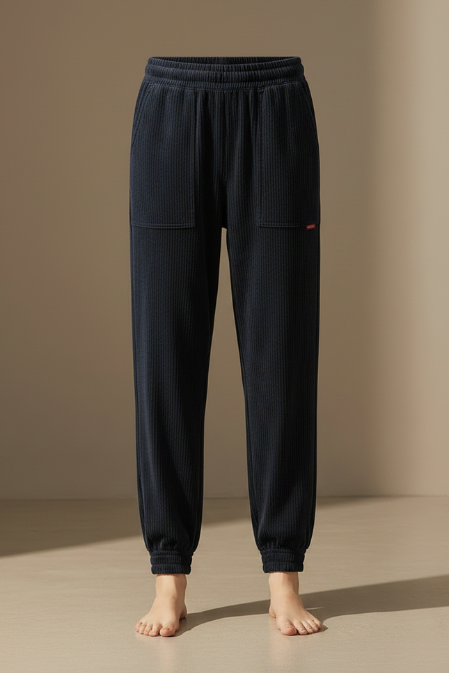 Pantalon Velours Côtelé Bleu Marine Décontracté Ample Épais - Cordé - vue 3