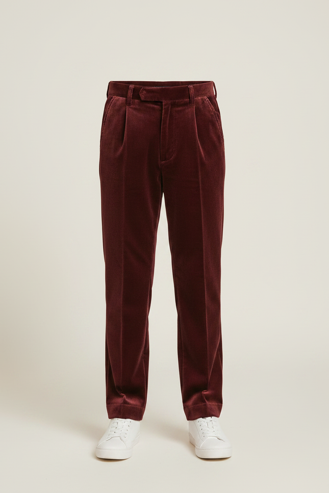 Pantalon Velours Bordeaux Plissé Droit Enfant Élégant - Cordé - vue 3