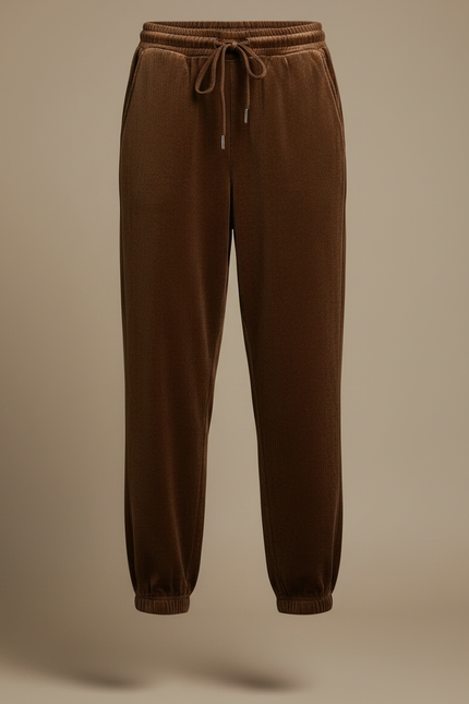 Pantalon Velours Marron Côtelé Jogger Décontracté Femme - Cordé - vue 3
