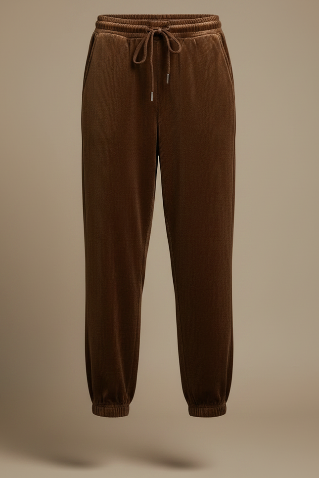 Pantalon Velours Marron Côtelé Jogger Décontracté Femme - Cordé - vue 3