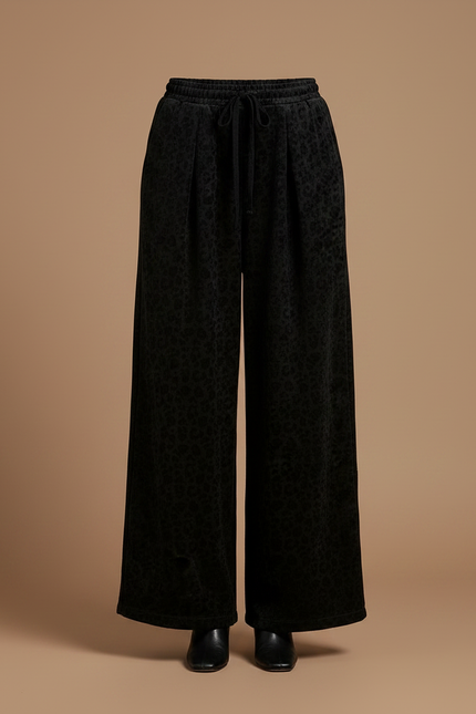 Pantalon Velours Noir Léopard Ample Confortable Femme - vue 3