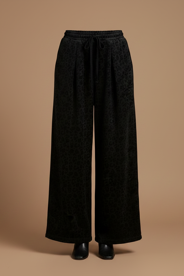 Pantalon Velours Noir Léopard Ample Confortable Femme - vue 3