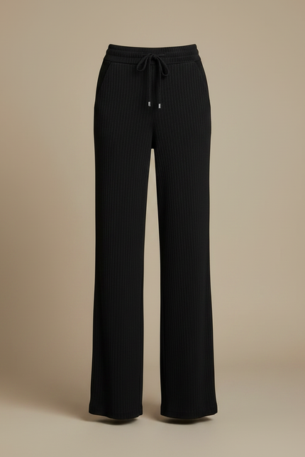 Pantalon Velours Noir Côtelé Ample Taille Haute - Cordé - vue 3